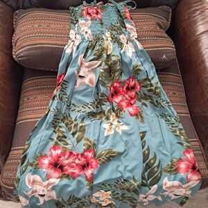 Elegant Floral Midi Dress in Teal and Red